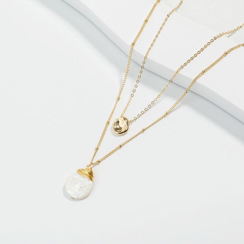 Double Chain Necklace with Geometric Pendants by HitMyNeed