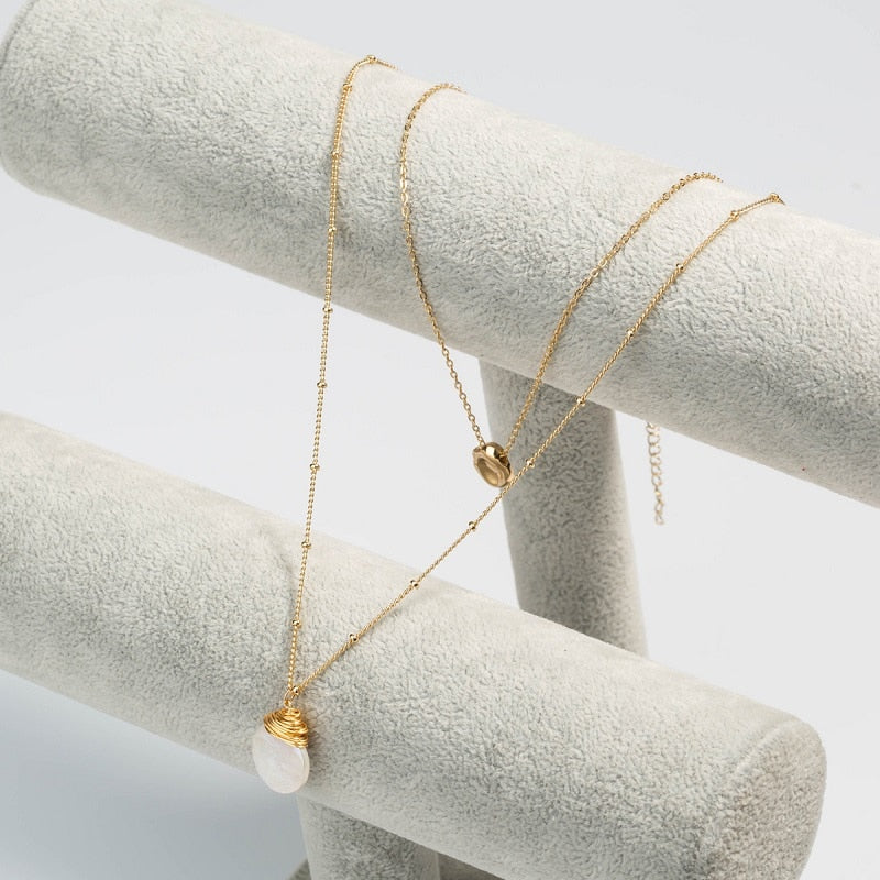 Double Chain Necklace with Geometric Pendants by HitMyNeed