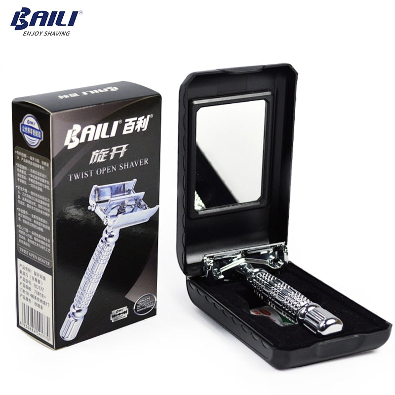 Double Edge Razor with Mirrored Travel Case by HitMyNeed