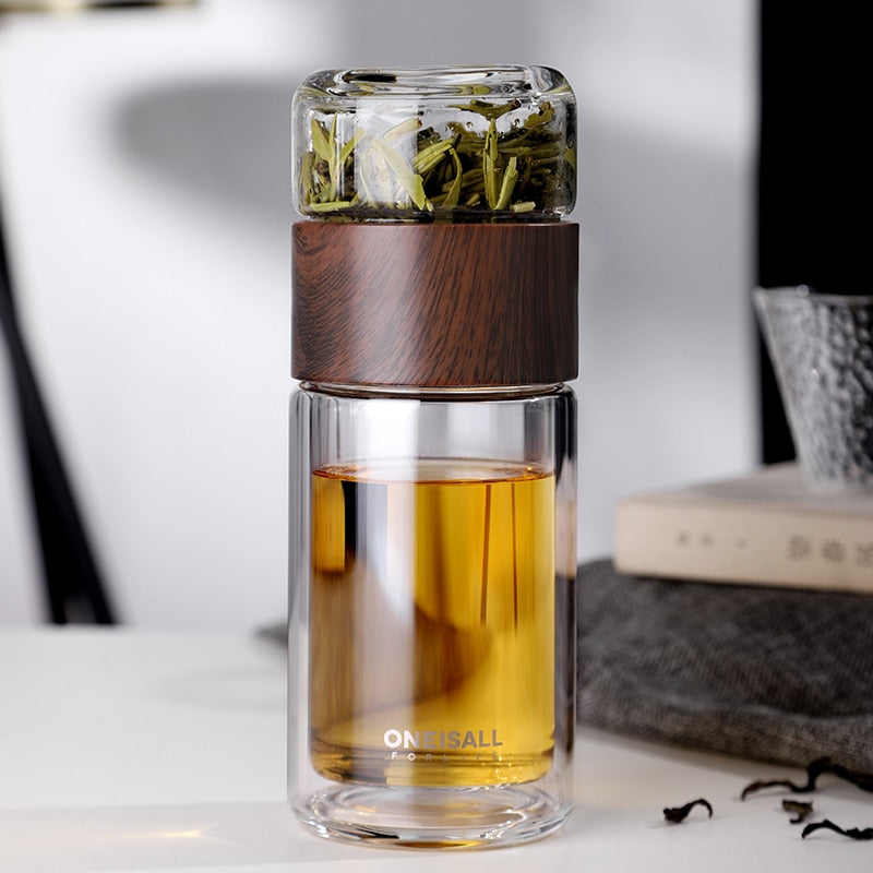 Double Glass Tea Infuser Bottle with Cup, 380ml by HitMyNeed