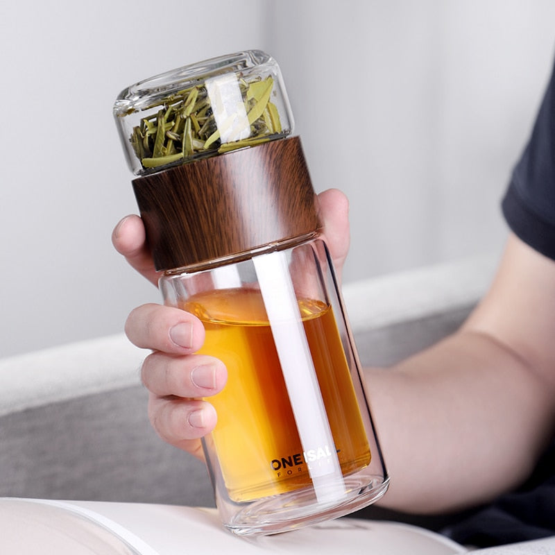 Double Glass Tea Infuser Bottle with Cup, 380ml by HitMyNeed
