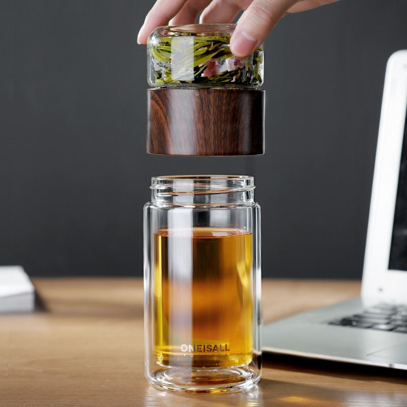Double Glass Tea Infuser Bottle with Cup, 380ml by HitMyNeed