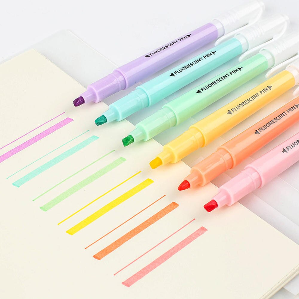 Double-Head Highlighter Pen Set, 6 Fluorescent Colors by HitMyNeed
