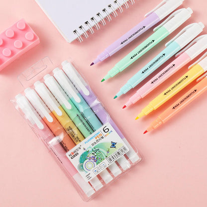 Double-Head Highlighter Pen Set, 6 Fluorescent Colors by HitMyNeed