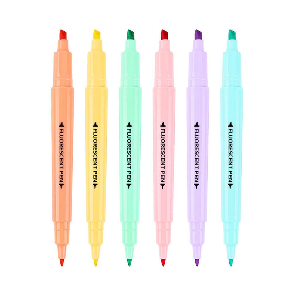 Double-Head Highlighter Pen Set, 6 Fluorescent Colors by HitMyNeed