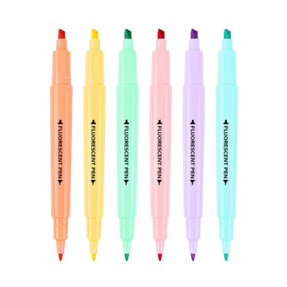 Double-Head Highlighter Pen Set, 6 Fluorescent Colors by HitMyNeed