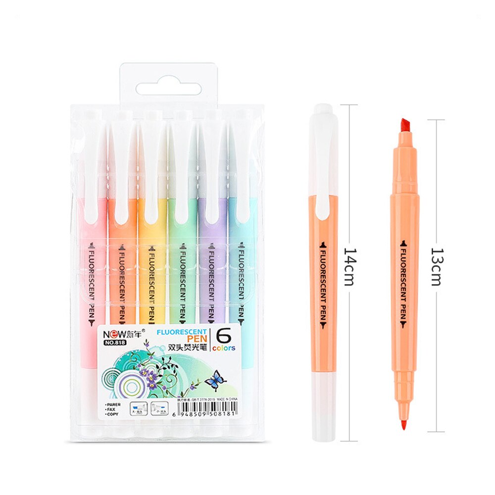 Double-Head Highlighter Pen Set, 6 Fluorescent Colors by HitMyNeed