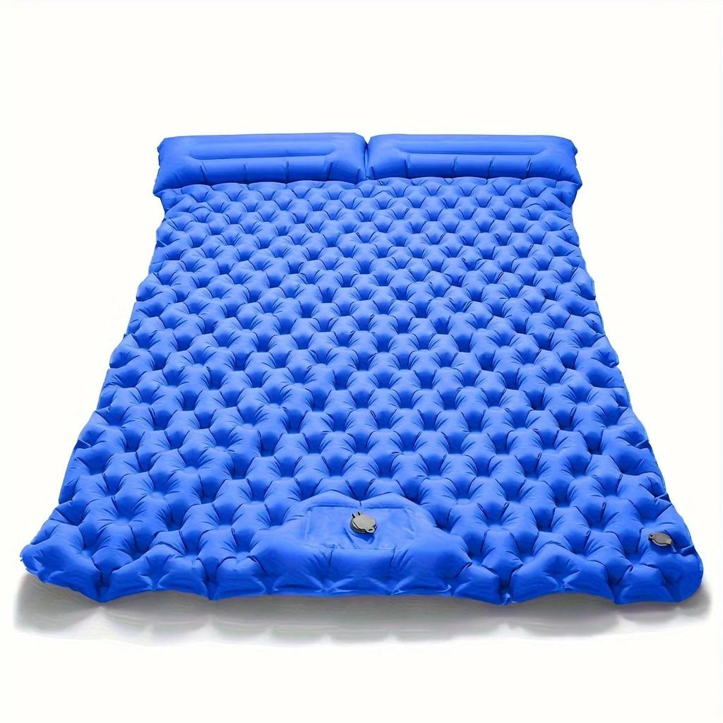 Double Inflatable Camping Mattress with Pillow Pump blue by HitMyNeed