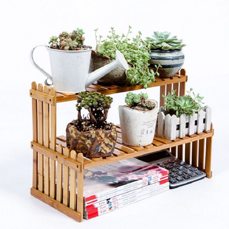 Double Layer Bamboo Wooden Flower Rack Stand by HitMyNeed