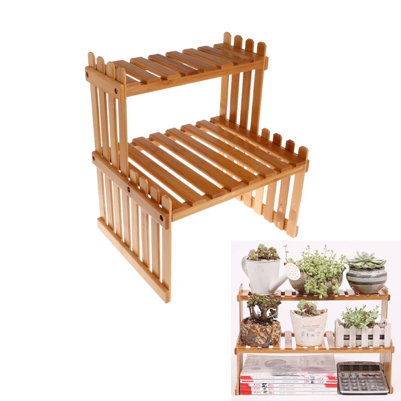 Double Layer Bamboo Wooden Flower Rack Stand by HitMyNeed