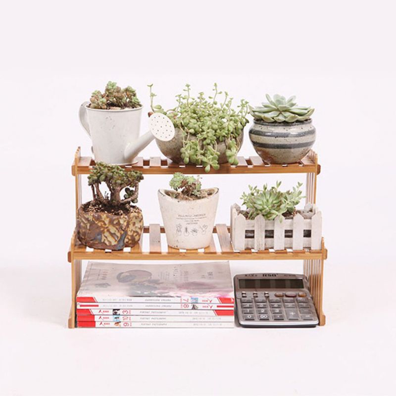 Double Layer Bamboo Wooden Flower Rack Stand by HitMyNeed