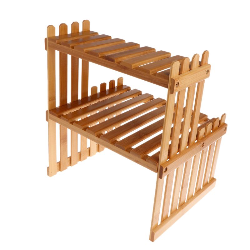 Double Layer Bamboo Wooden Flower Rack Stand by HitMyNeed