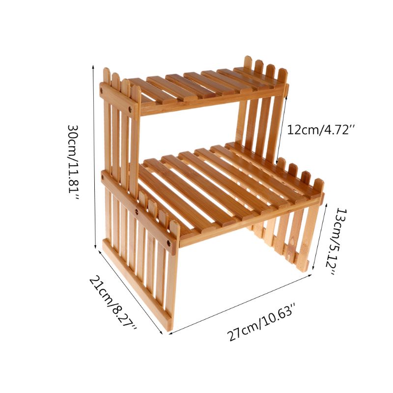 Double Layer Bamboo Wooden Flower Rack Stand by HitMyNeed