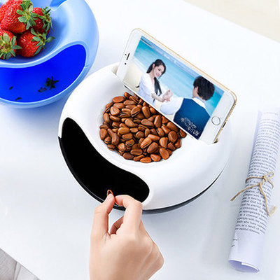 Double Layer Snack Bowl with Phone Holder Stand by HitMyNeed