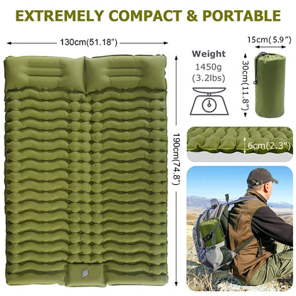 Double Self-Inflating Camping Sleeping Pad with Pillow by HitMyNeed