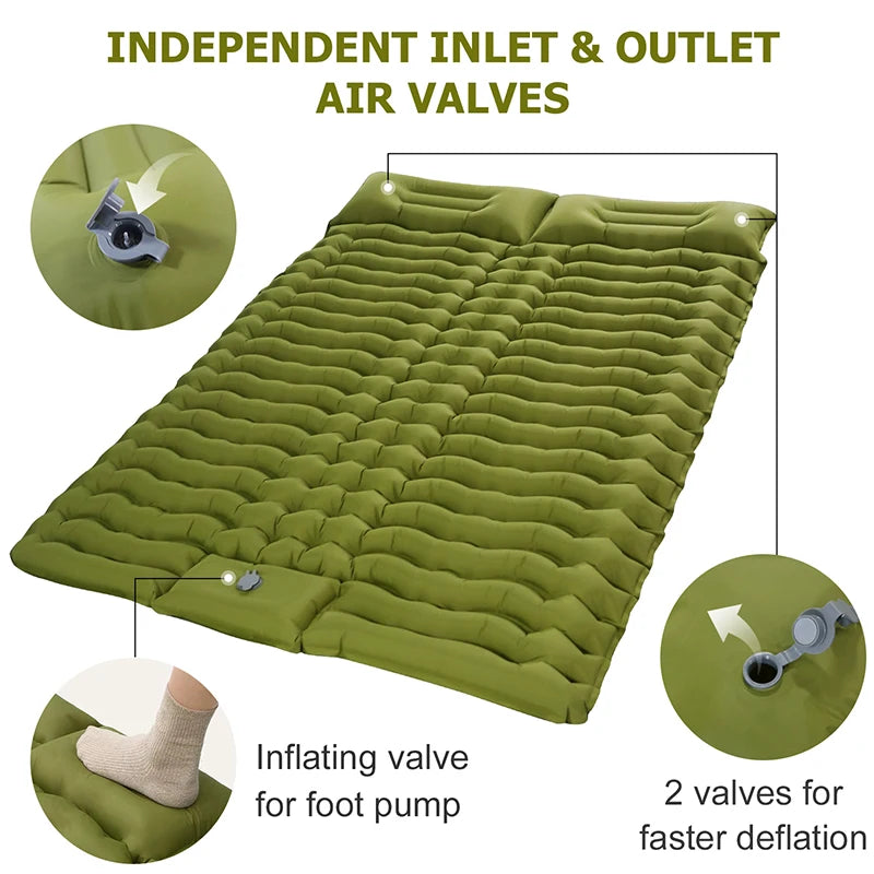 Double Self-Inflating Camping Sleeping Pad with Pillow by HitMyNeed