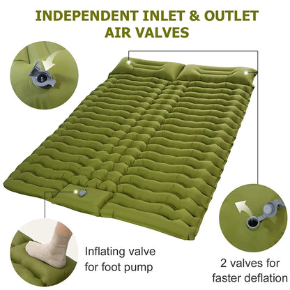 Double Self-Inflating Camping Sleeping Pad with Pillow by HitMyNeed