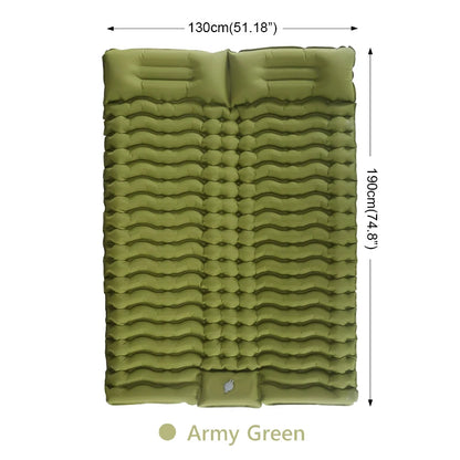 Double Self-Inflating Camping Sleeping Pad with Pillow army-green by HitMyNeed