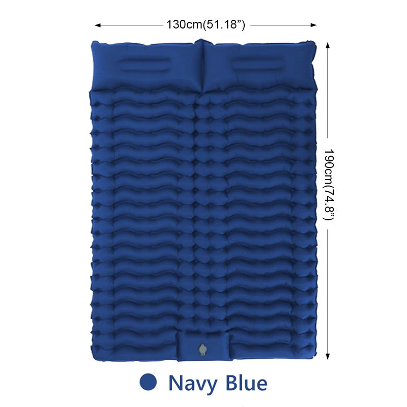 Double Self-Inflating Camping Sleeping Pad with Pillow navy-blue by HitMyNeed