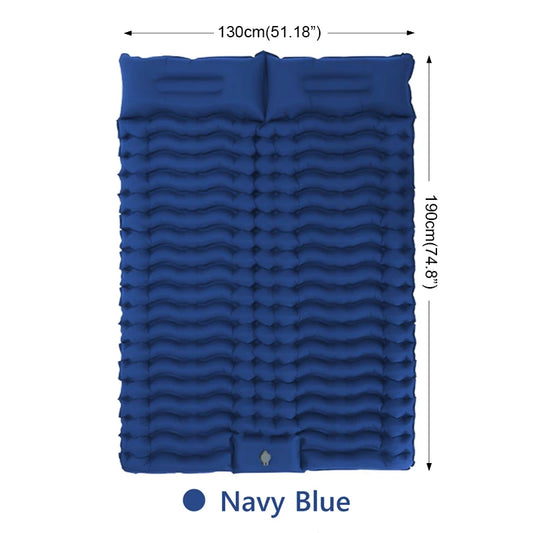 Double Self-Inflating Camping Sleeping Pad with Pillow navy-blue by HitMyNeed