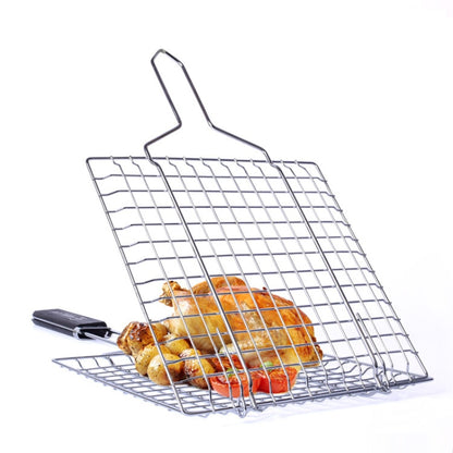 Double-Sided BBQ Grill Net with Wooden Handle by HitMyNeed