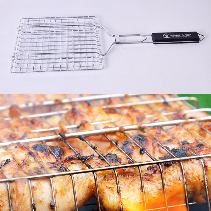 Double-Sided BBQ Grill Net with Wooden Handle by HitMyNeed