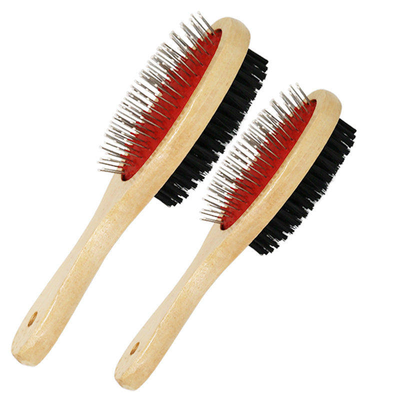 Double Sided Dog Brush with Wooden Handle L:23.5 cm x 7 cm by HitMyNeed