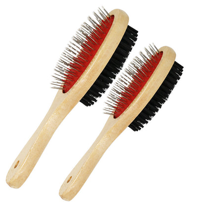 Double Sided Dog Brush with Wooden Handle L:23.5 cm x 7 cm by HitMyNeed