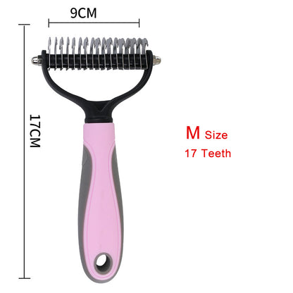 Double-Sided Dog & Cat Deshedding and Dematting Brush a-pink-l by HitMyNeed