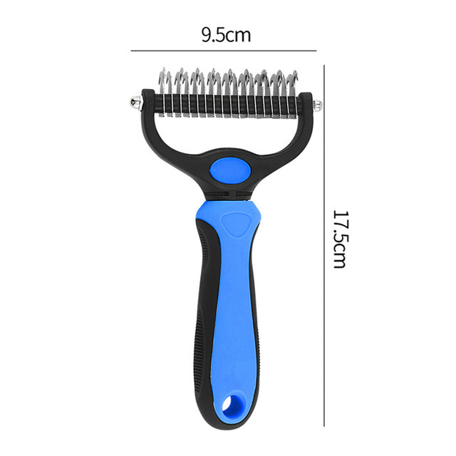 Double-Sided Dog & Cat Deshedding and Dematting Brush b-blue-l by HitMyNeed