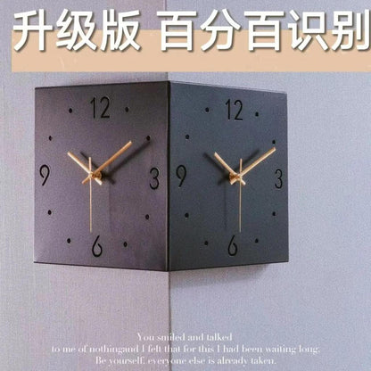 Double-Sided Minimalist Square Wall Clock, Silent black Without strip light by HitMyNeed
