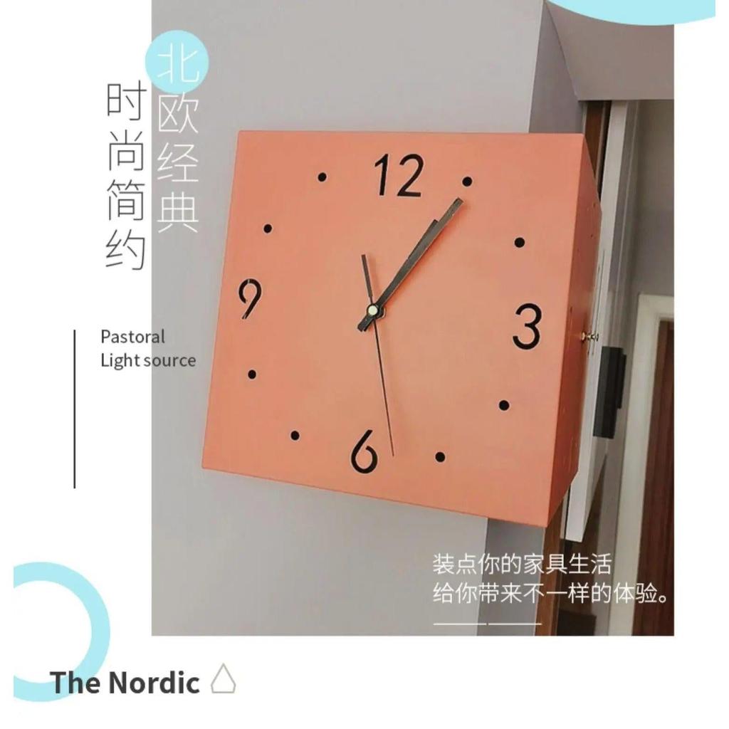 Double-Sided Minimalist Square Wall Clock, Silent pink Without strip light by HitMyNeed