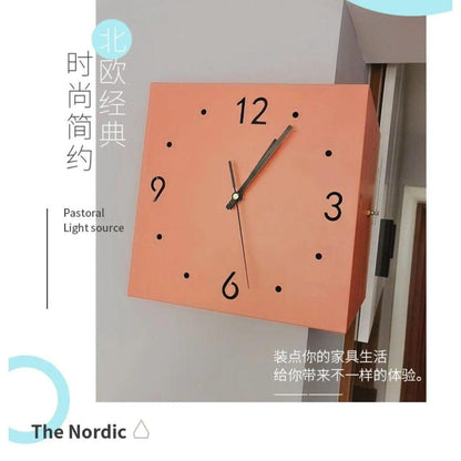 Double-Sided Minimalist Square Wall Clock, Silent pink Without strip light by HitMyNeed