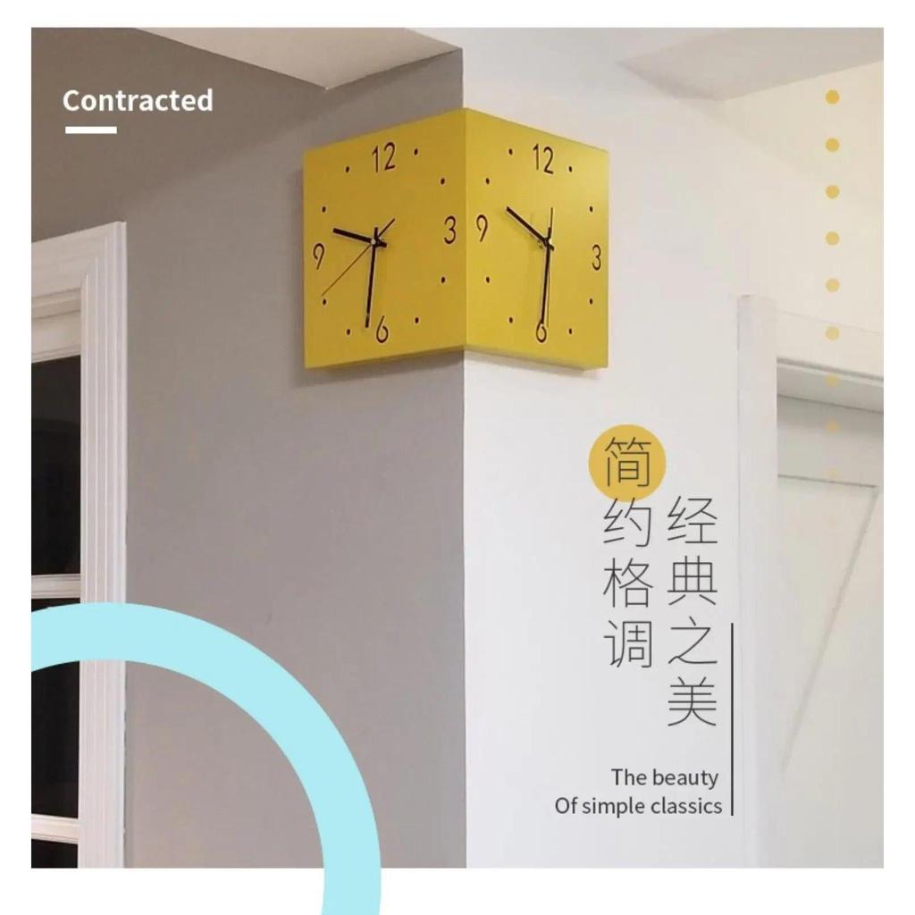 Double-Sided Minimalist Square Wall Clock, Silent yellow Without strip light by HitMyNeed
