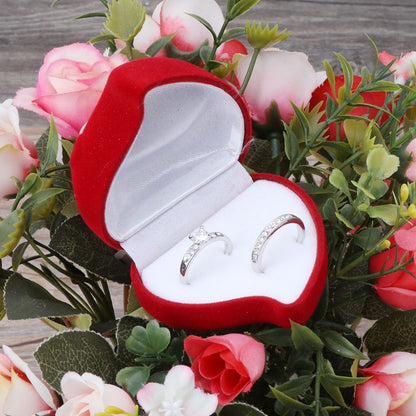Double Slot Heart Shaped Velvet Ring Box by HitMyNeed