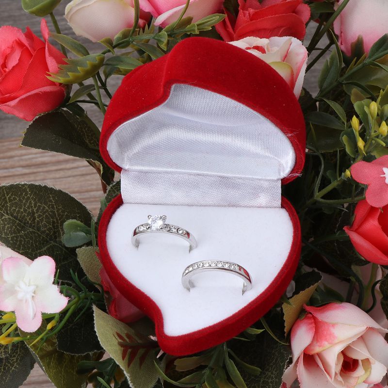 Double Slot Heart Shaped Velvet Ring Box by HitMyNeed