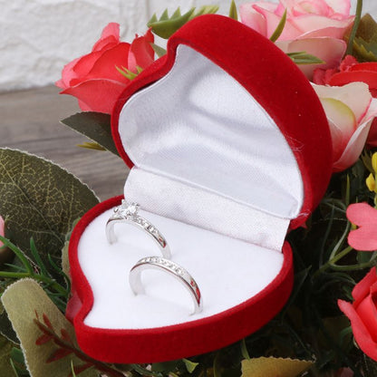 Double Slot Heart Shaped Velvet Ring Box by HitMyNeed
