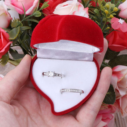 Double Slot Heart Shaped Velvet Ring Box by HitMyNeed