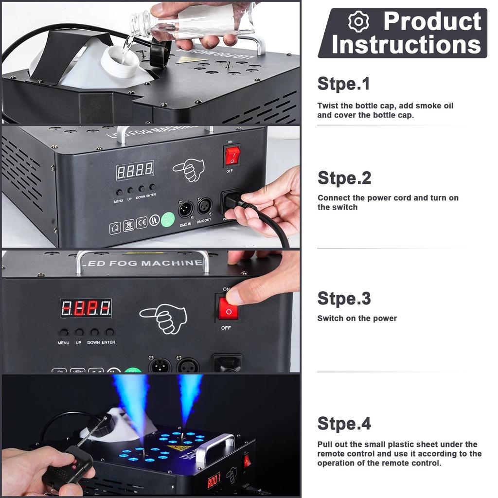 Double-Tube DMX512 Fog Machine with 8+8 RGB LEDs 2000W by HitMyNeed