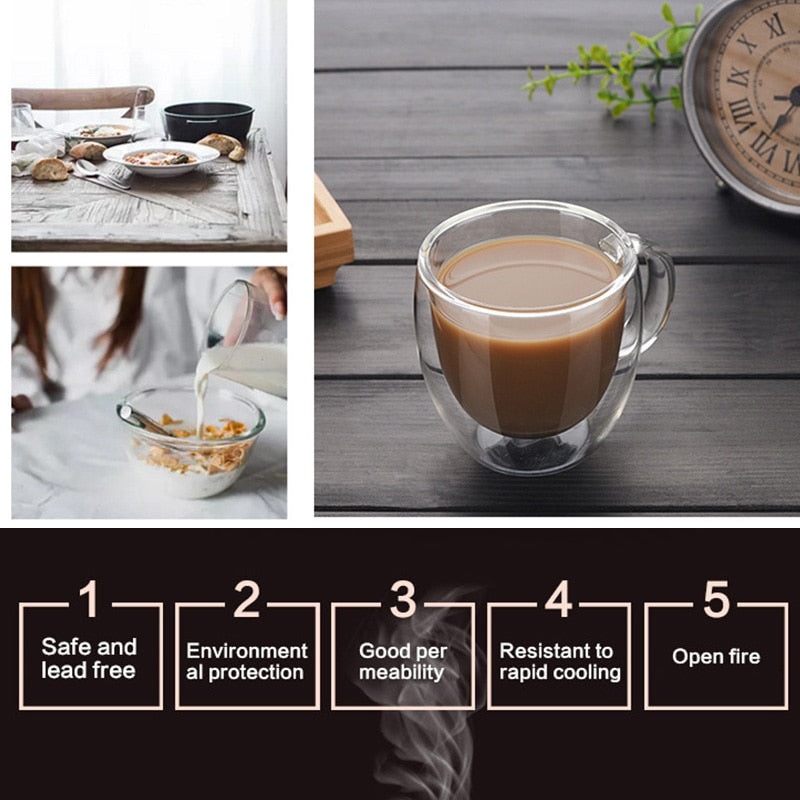 Double Wall Glass Cup 150ml Heat Resistant Drinkware by HitMyNeed