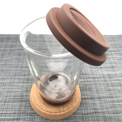 Double Wall Glass Cup with Lid and Coaster 350ml by HitMyNeed