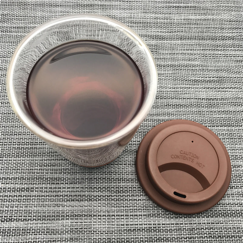 Double Wall Glass Cup with Lid and Coaster 350ml by HitMyNeed
