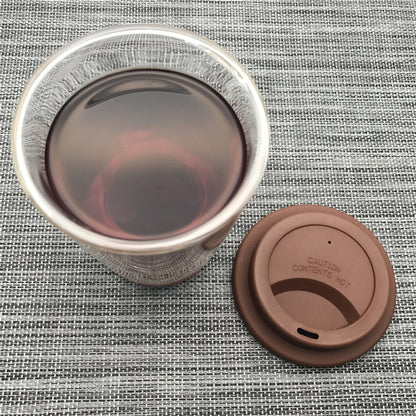 Double Wall Glass Cup with Lid and Coaster 350ml by HitMyNeed