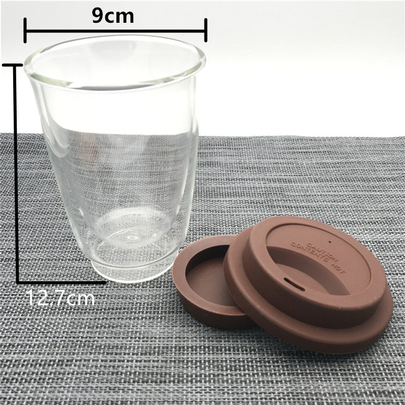 Double Wall Glass Cup with Lid and Coaster 350ml by HitMyNeed