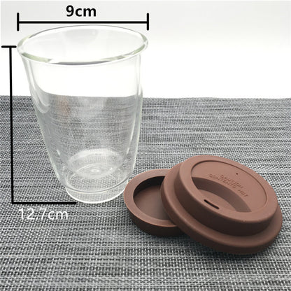 Double Wall Glass Cup with Lid and Coaster 350ml by HitMyNeed