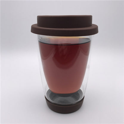 Double Wall Glass Cup with Lid and Coaster 350ml by HitMyNeed