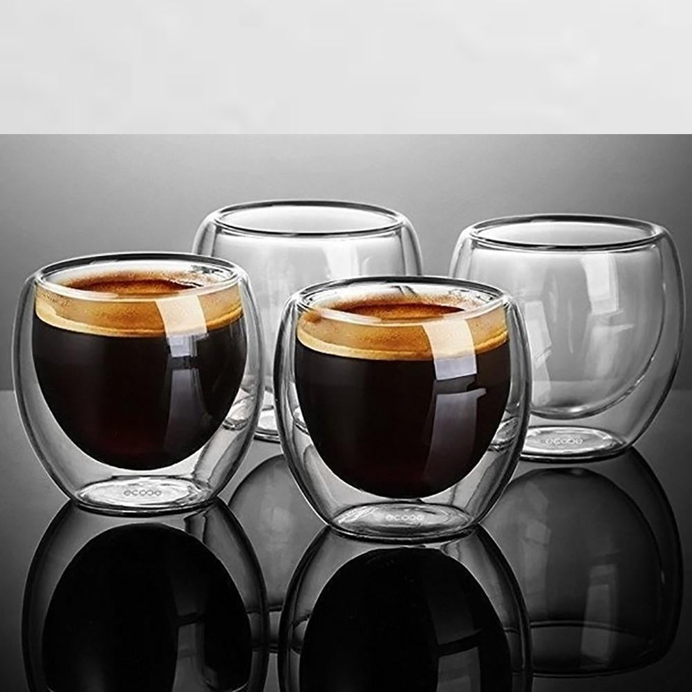 Double Wall Glass Espresso Cups Set of 4, 80ml by HitMyNeed