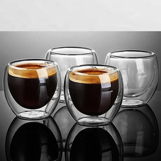 Double Wall Glass Espresso Cups Set of 4, 80ml by HitMyNeed