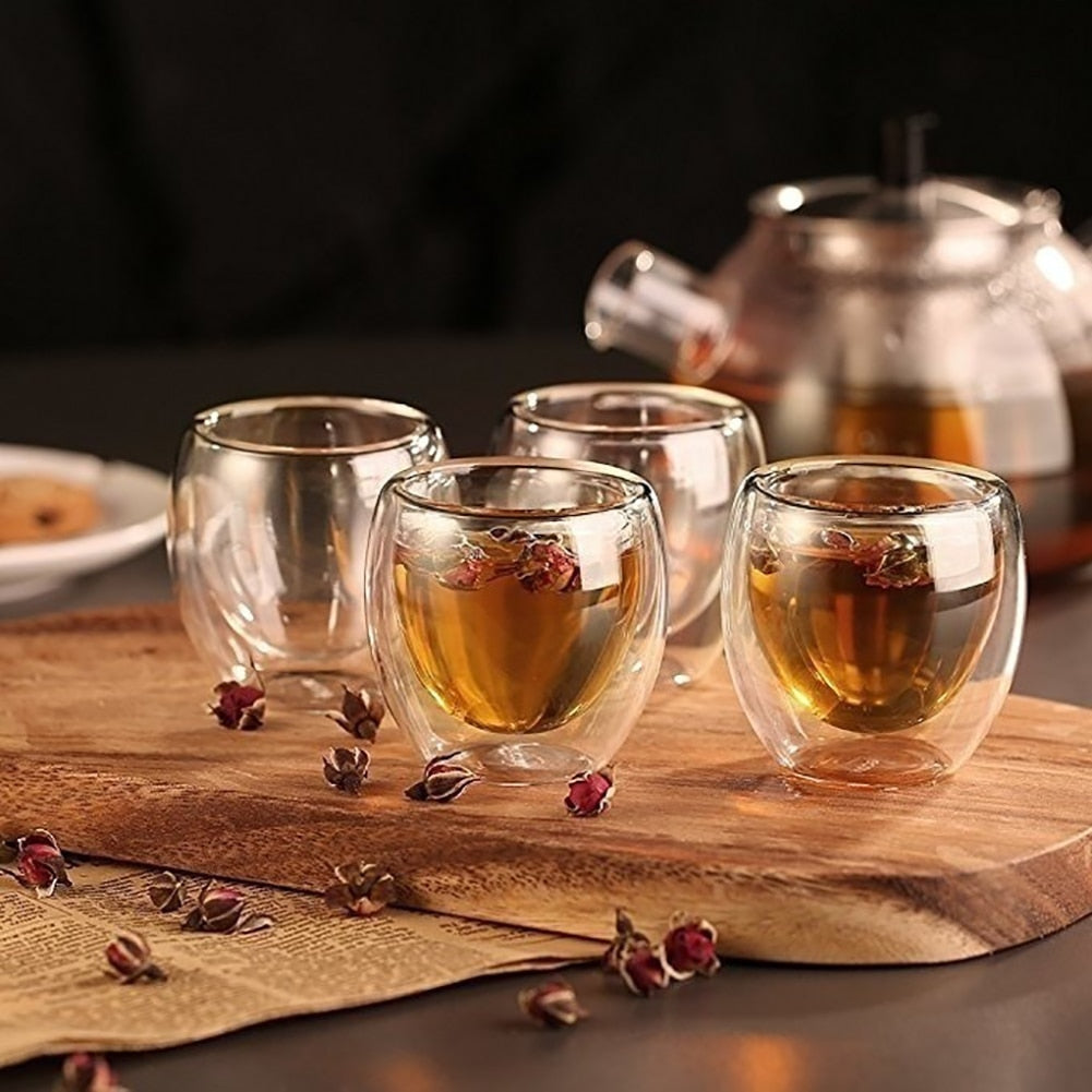 Double Wall Glass Espresso Cups Set of 4, 80ml by HitMyNeed