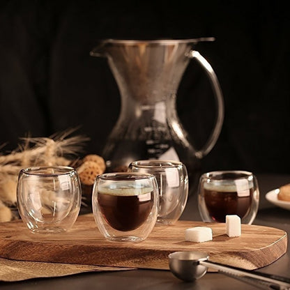 Double Wall Glass Espresso Cups Set of 4, 80ml by HitMyNeed